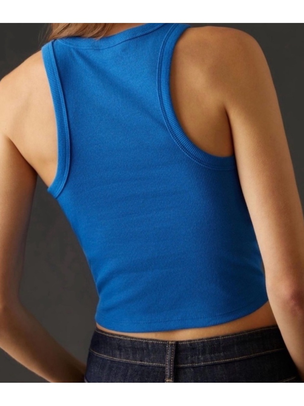 Anthropologie XL Blair Crop Tank Royal Blue Rib Fitted - Picture 4 of 8